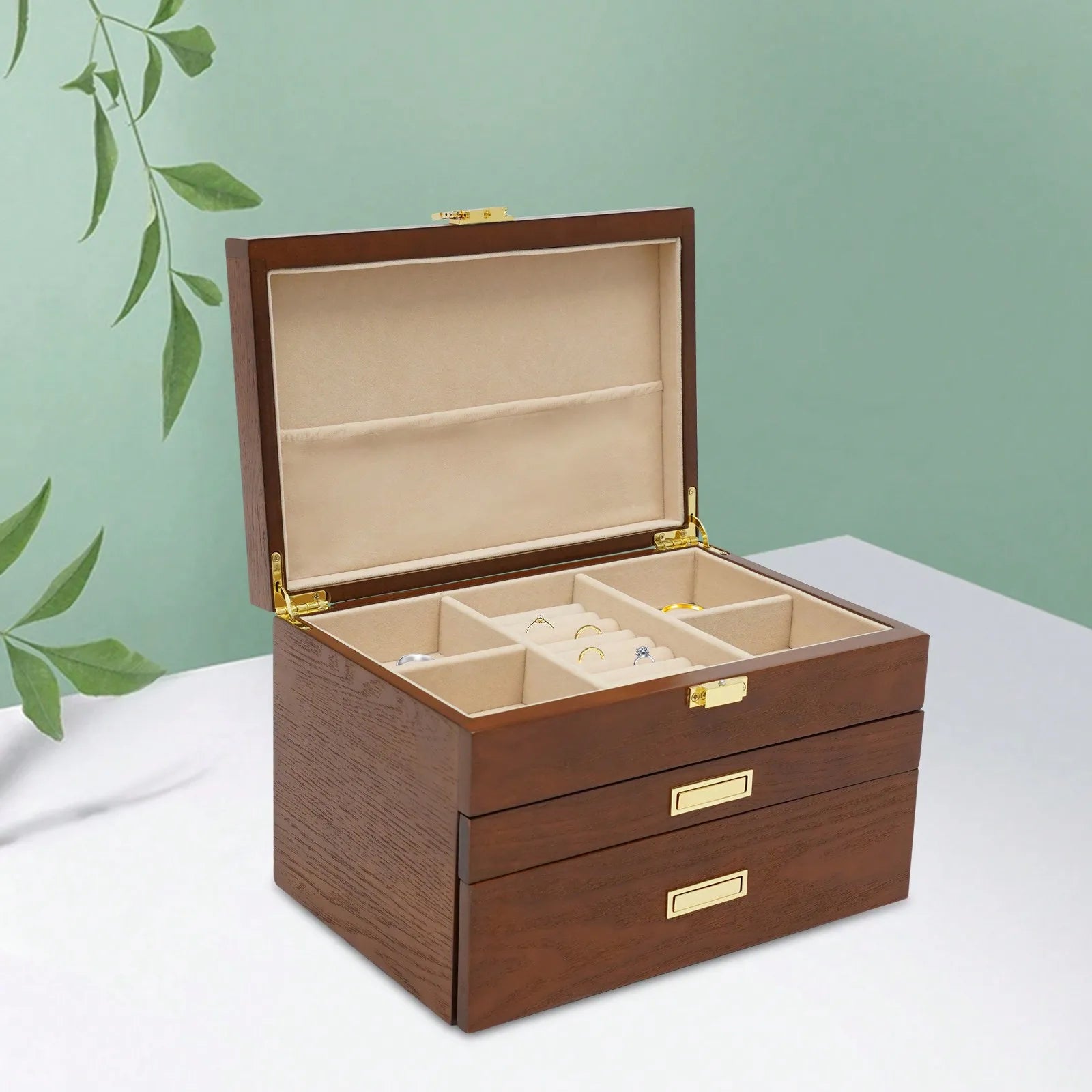Modern Wood Jewelry Storage Box Luxury Watch Organizer for Men & Women (Brown)