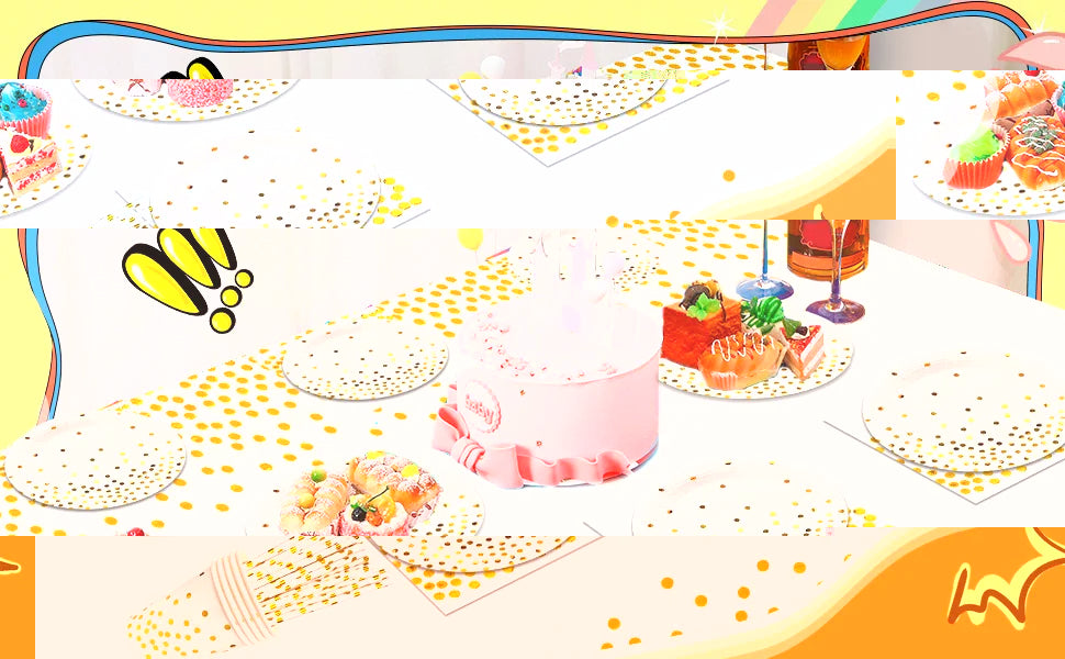 Modern White Gold Party Plates Cups Napkins 121pcs