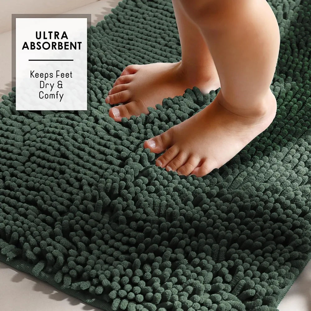 Chenille Bathroom Rugs Set 2-Piece (Hunter Green)