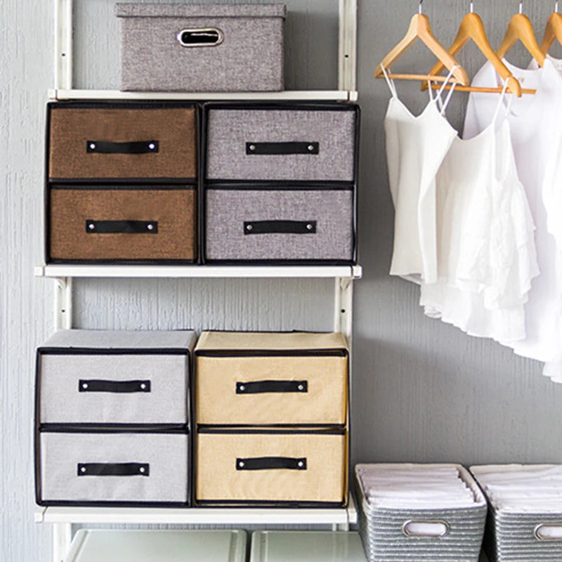 Washable Cotton Linen Storage Box, Fabric Drawer Organizer Basket (Gray)