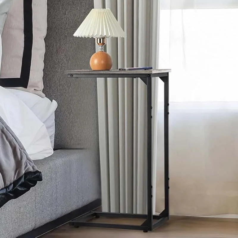 Modern C Table Side Table Sofa Snack Table with Metal Frame (Dark Grey)