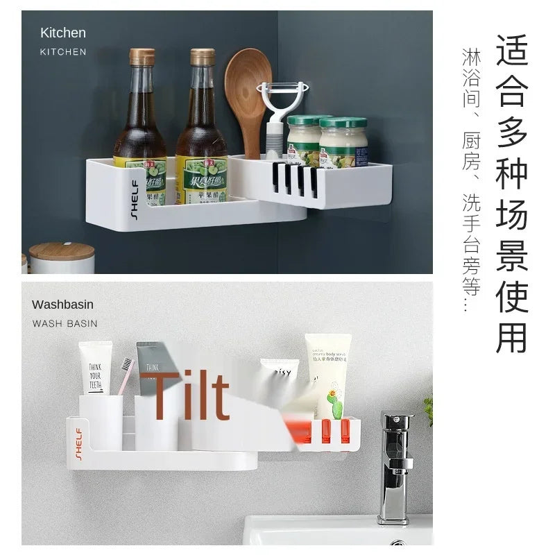 Wall-Mount Corner Storage Shelf for Bathroom Kitchen Storage (Black)