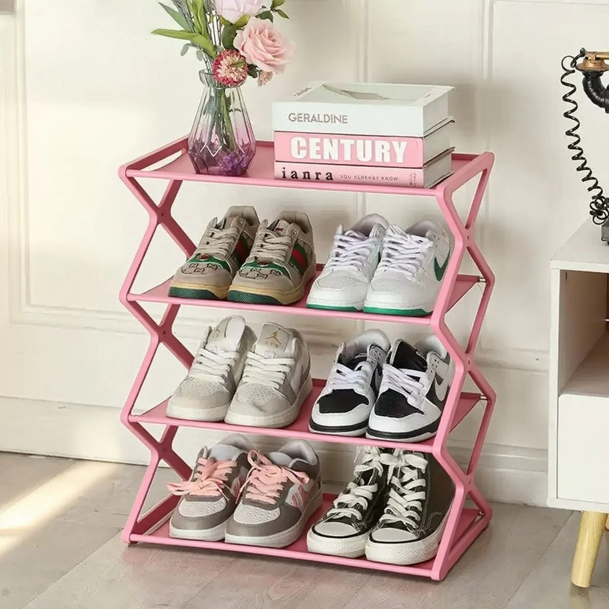 4-Tier Shoe Rack Organizer Easy to Assemble Organizer for Hallway (Black)