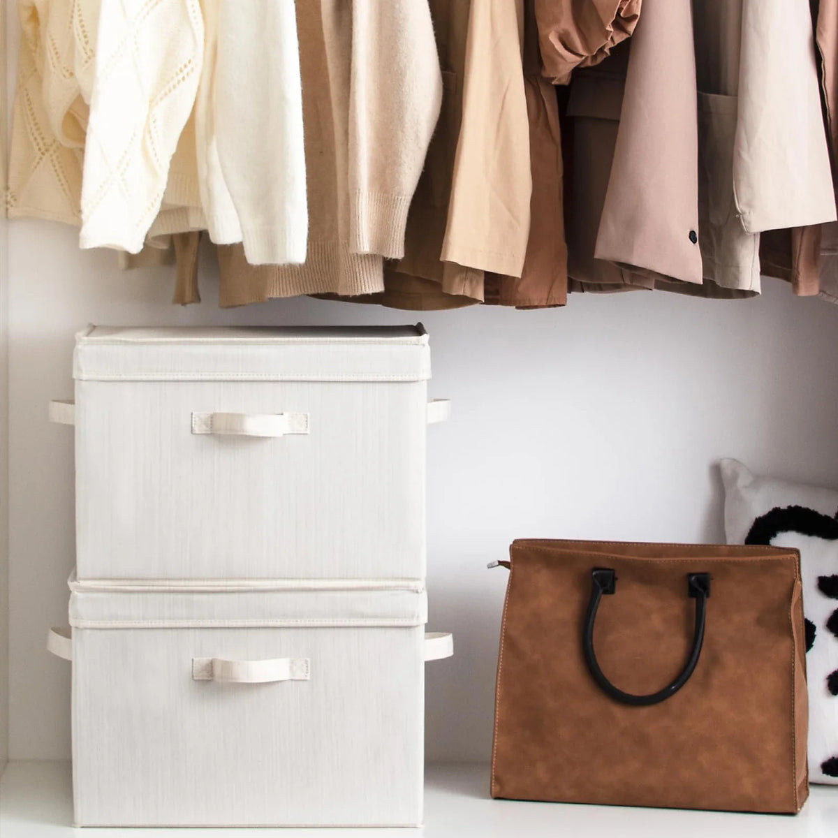 Collapsible Fabric Storage Bins Organizer for Shelves, Large (Beige)