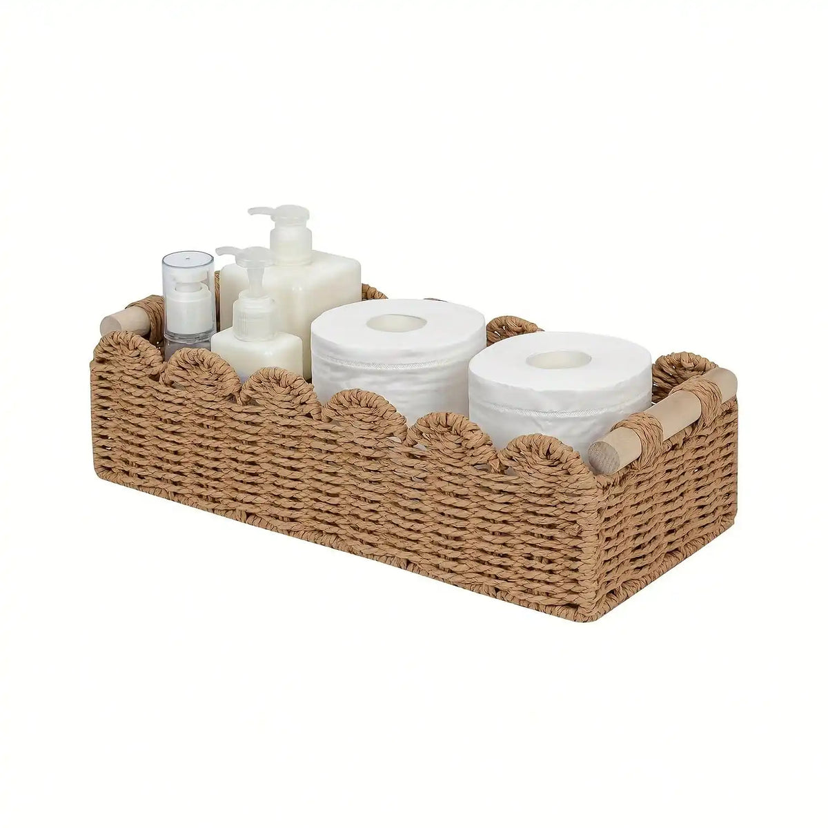 Woven Decorative Storage Basket with Handles (Khaki)