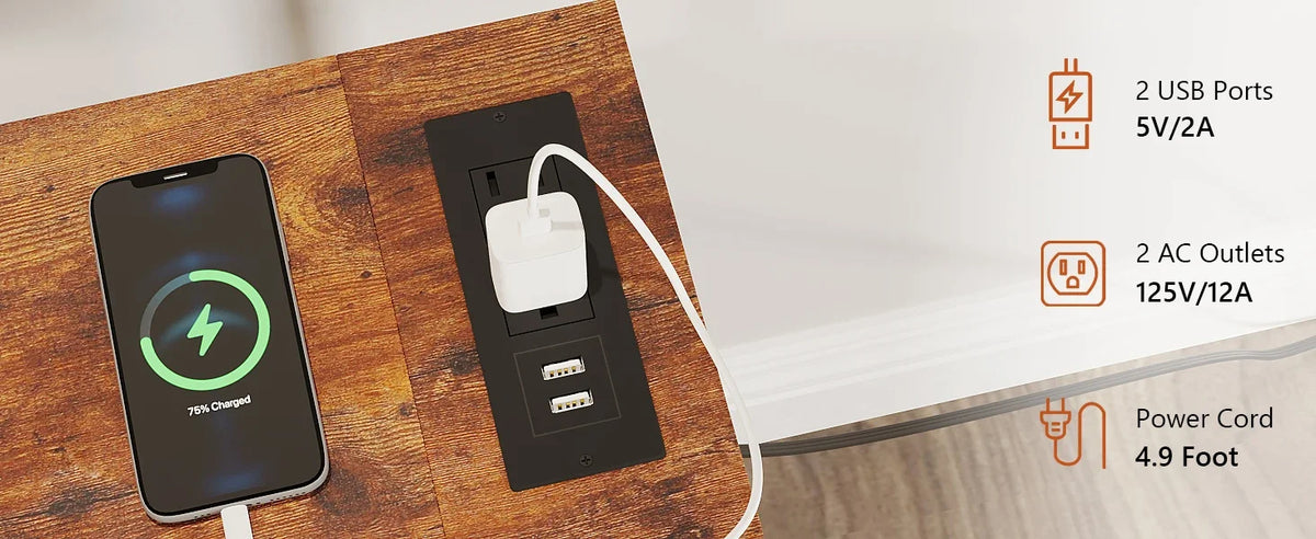 Slim Bedside Table with 2 Fabric Drawers for Living Room Side Coffee Table