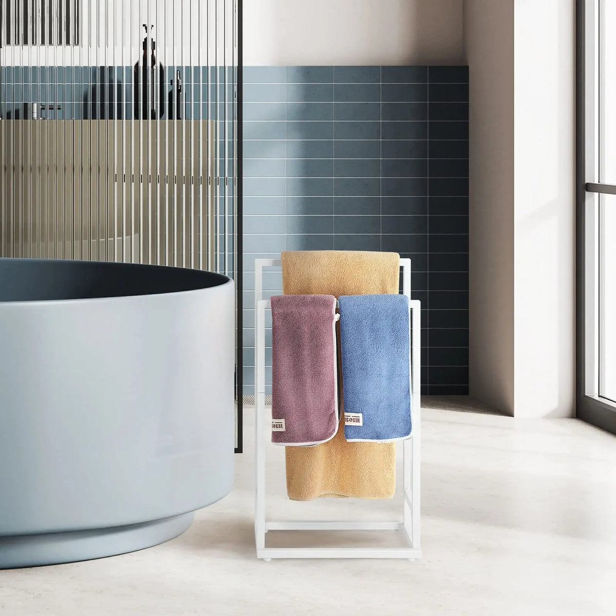 Freestanding Metal Towel Rack 2-Tier for Bathroom Laundry (White)