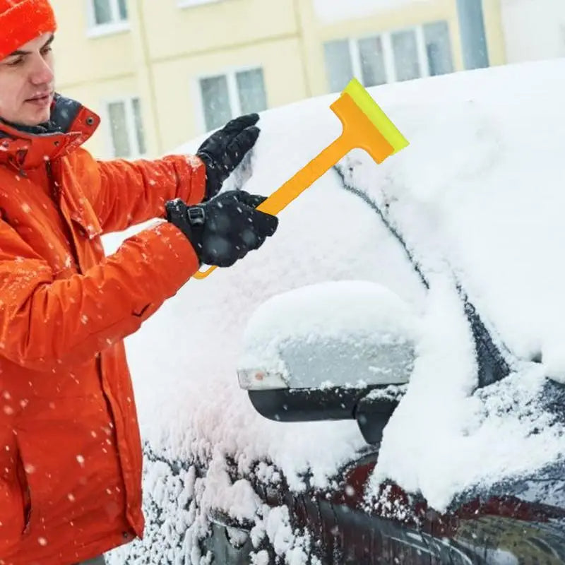 Vehicle Windshield Ice Scraper with Ergonomic Long Handle (Yellow)