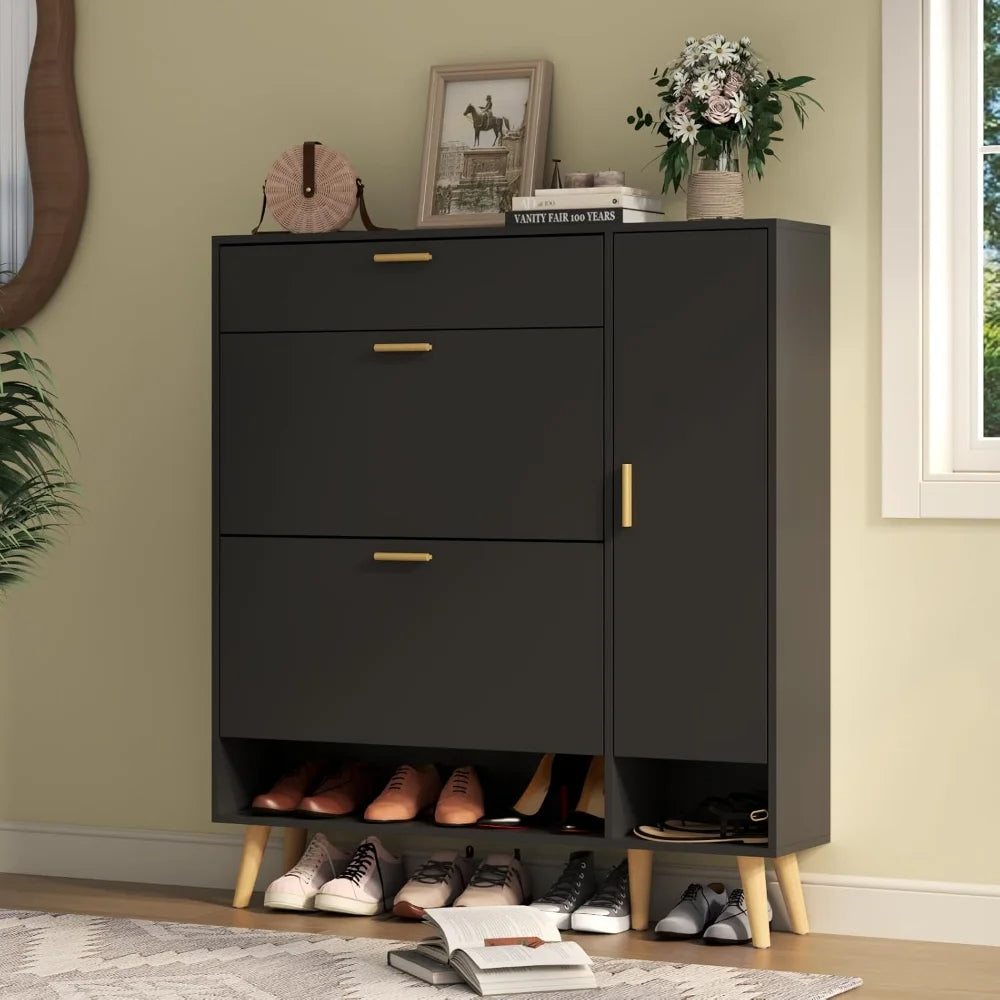 Entryway Shoe Storage Cabinet with Flip Drawers