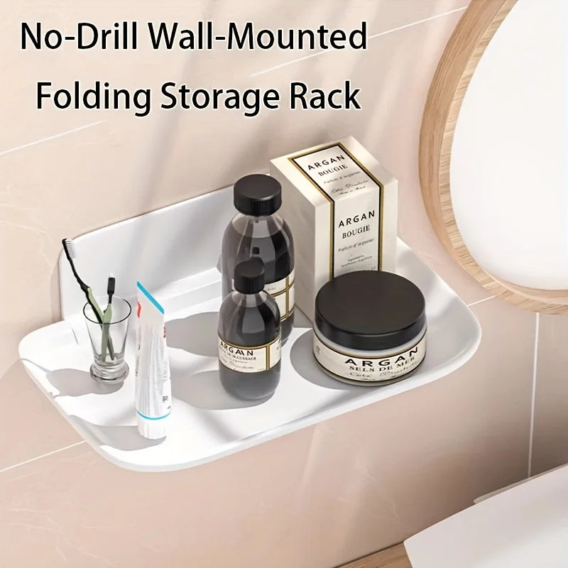 Wall-Mounted Plastic Storage Shelf, 27-Inch Hole-Free Organizer with Multi Compartments for Bathroom &amp; Office