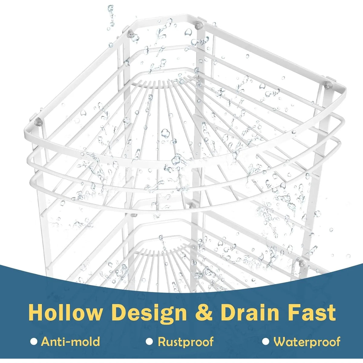 3-Tier Metal Corner Shelf for Bathroom Kitchen Storage (White)