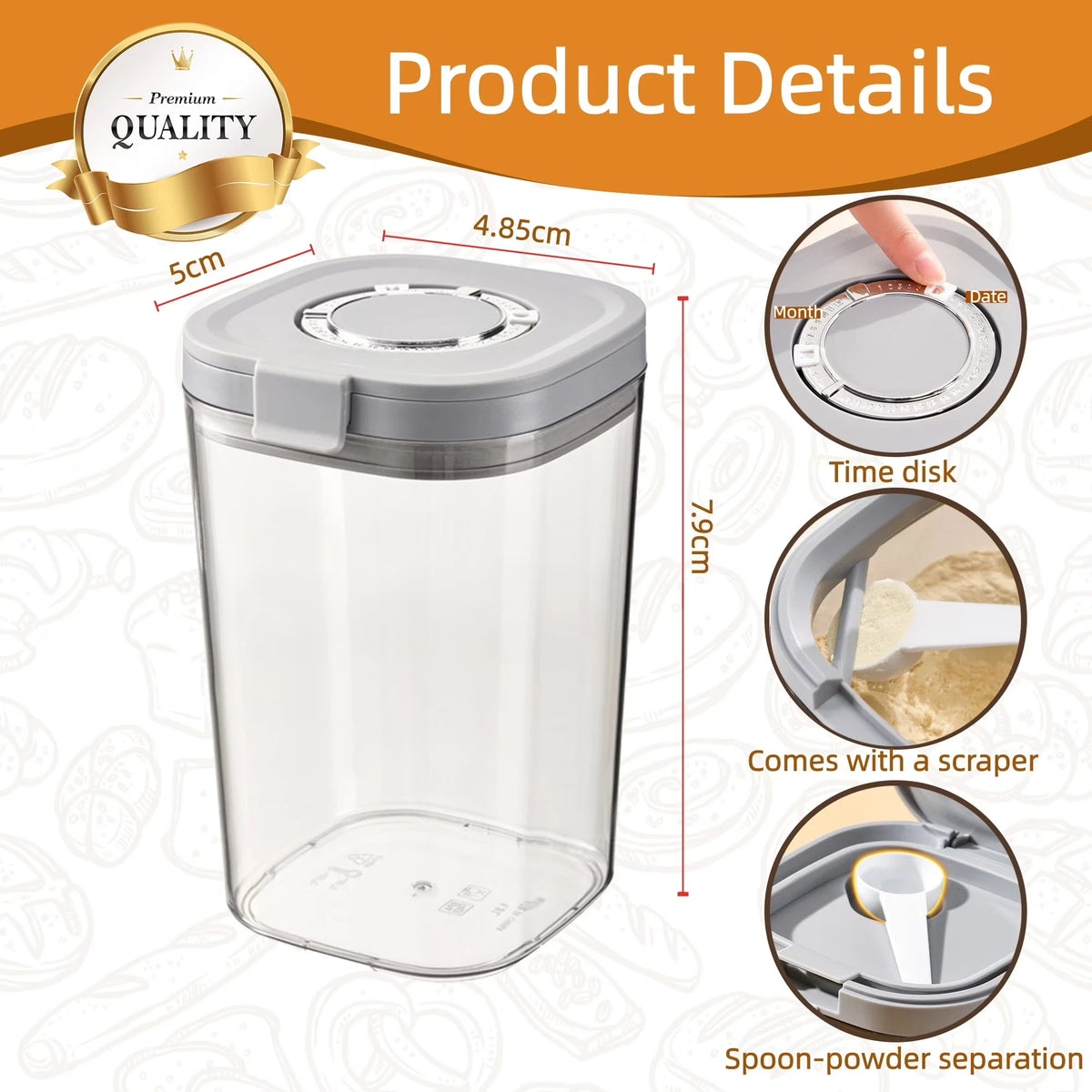 Brown Sugar Storage Canister Set, 2-Pack Airtight Glass Jars with Moisture Control Discs – 63 oz &amp; 45 oz Baking and Food Storage Containers