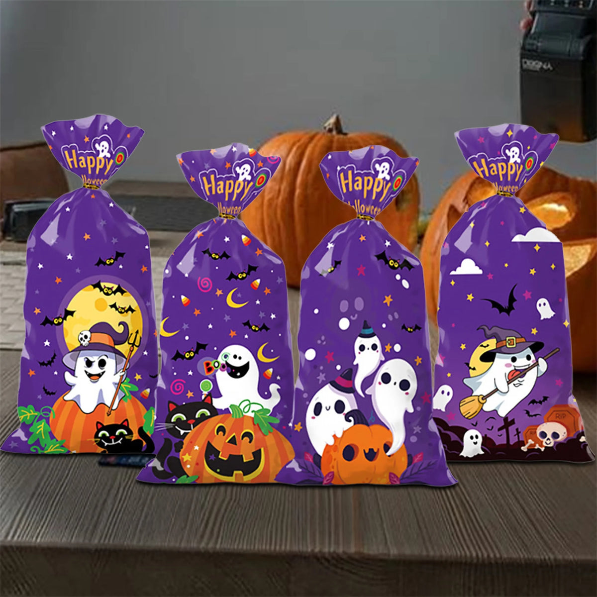 Halloween Pumpkin Ghost Candy Bags (4-Pack)