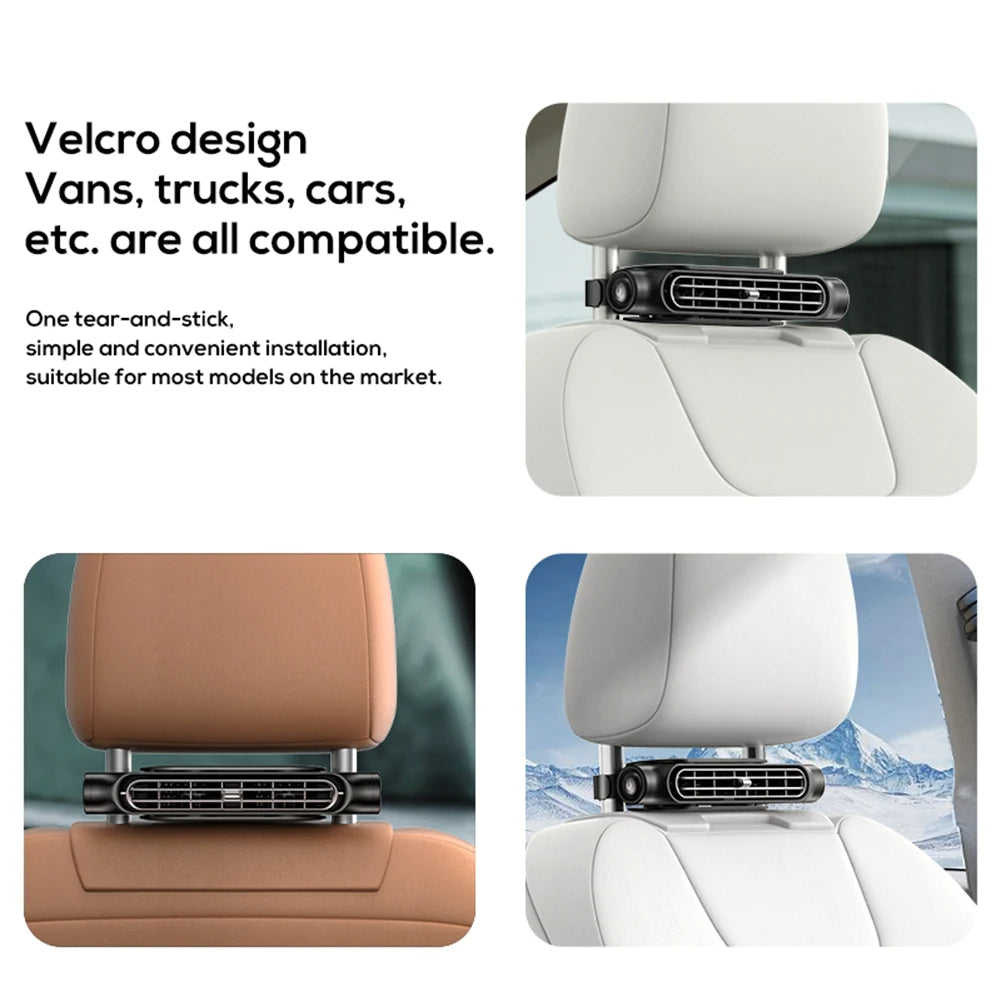 Car Headrest Cooling Fan USB Powered 3-Speed Rear Seat Ventilator (Black)