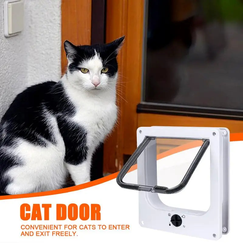 4-Way Locking Cat Flap Door for Walls Windows (Brown)
