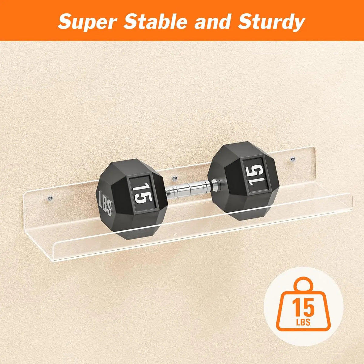 4 Pack Clear Floating Wall Shelves – 15 Inch Acrylic Display Organizer Ledges