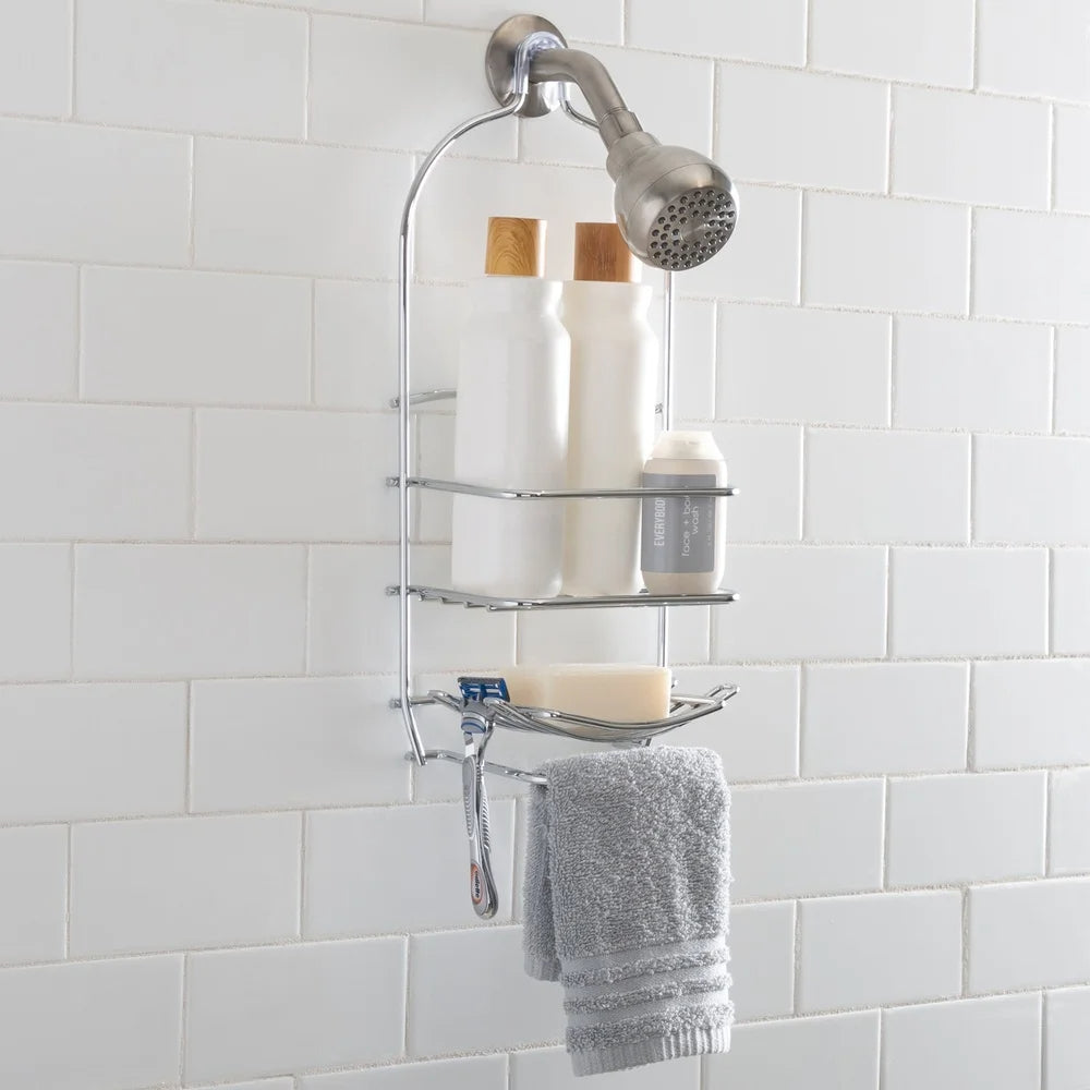 Metal Shower Caddy with Hooks 3-Tier Chrome Bathroom Organizer