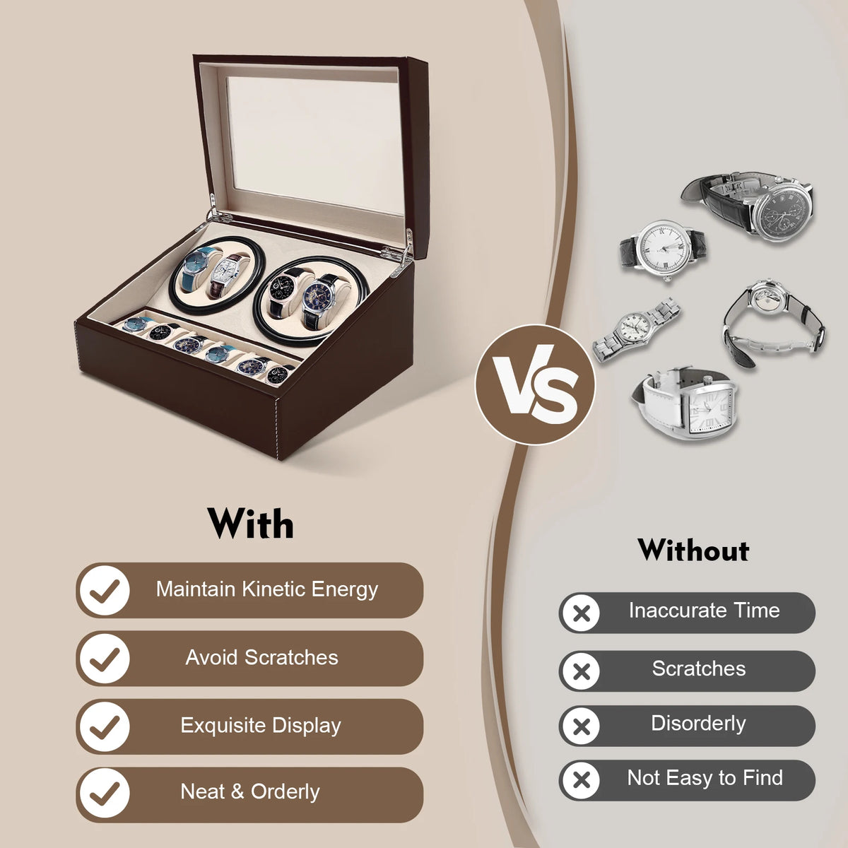 Brown Leather Automatic Watch Winder Display Case