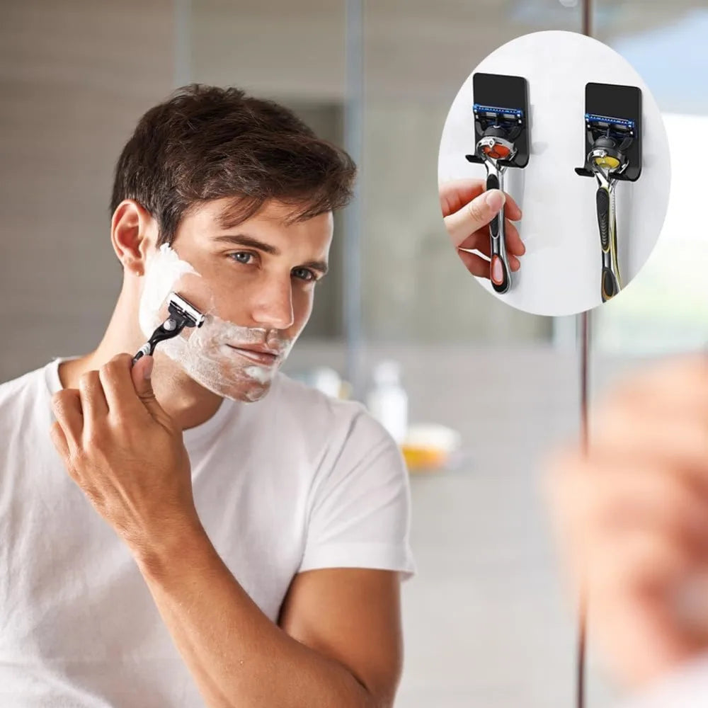 Razor Holder for Shower 2 Pack Self Adhesive Shaver Hook (Black)