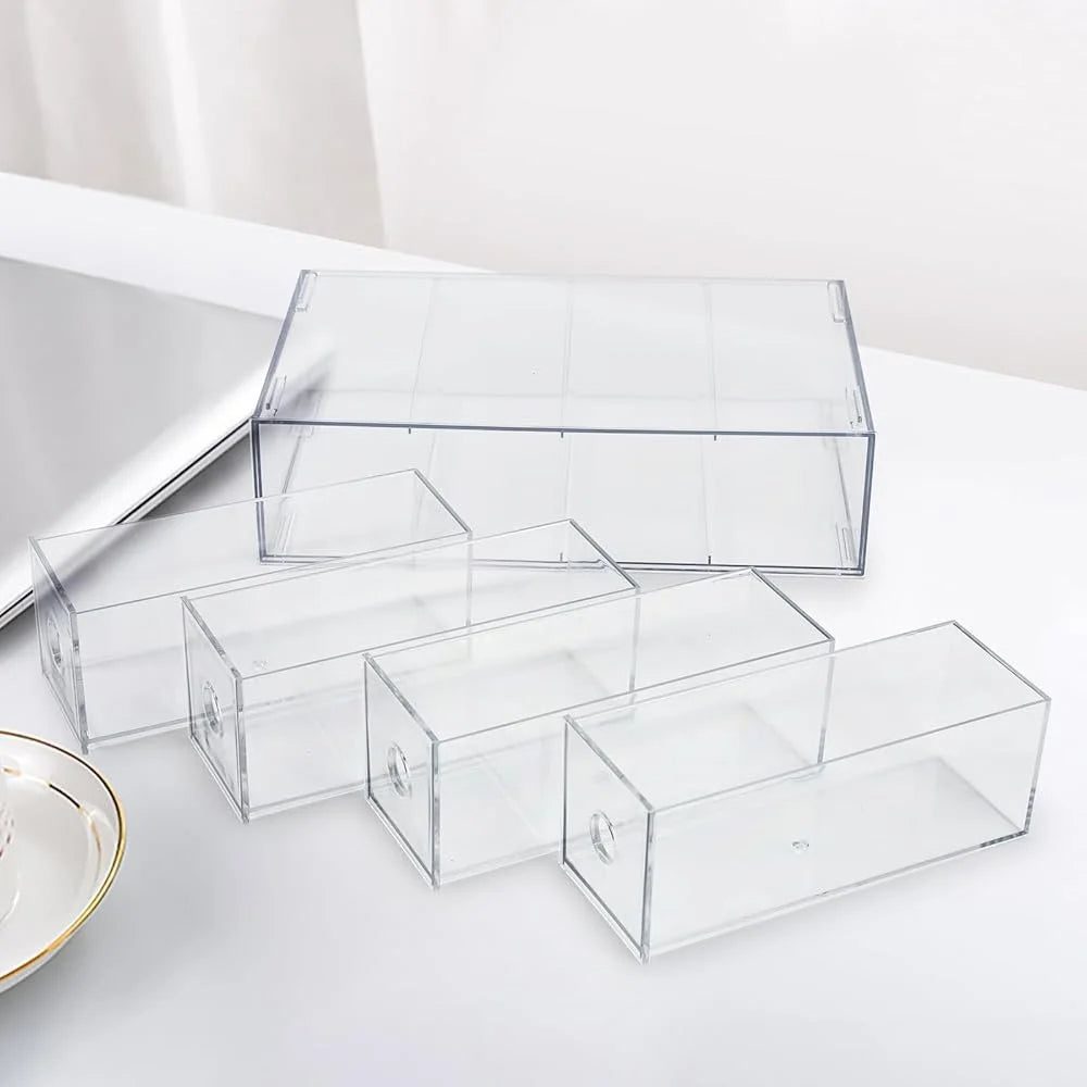 Acrylic Desk Organizer Drawers 3-Pack Transparent 4-Compartment Storage