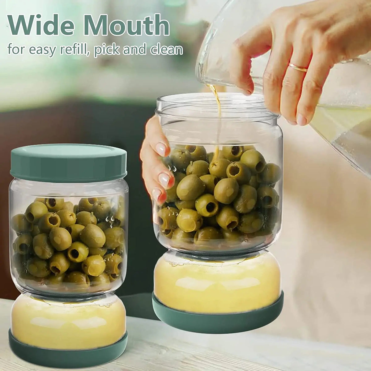 Pickle Jar Glass Hourglass Jug Built-in Strainer Kimchi Container