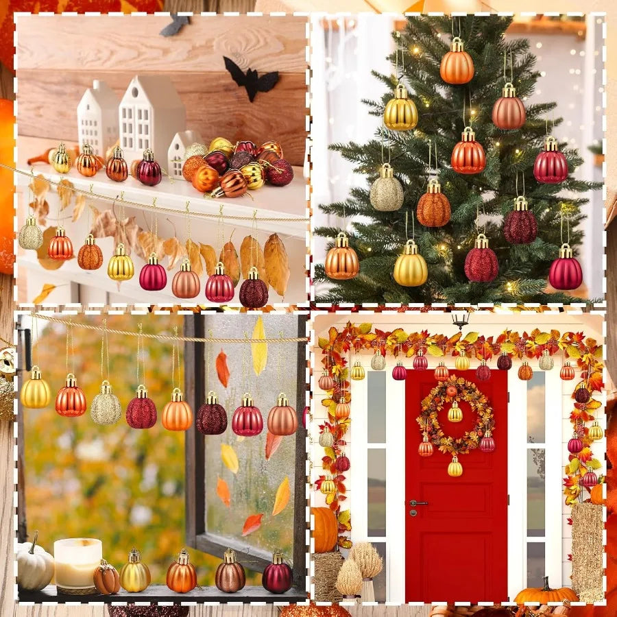 36 Count Small Pumpkin Hanging Ornaments – Rustic Fall Harvest Ball Decorations