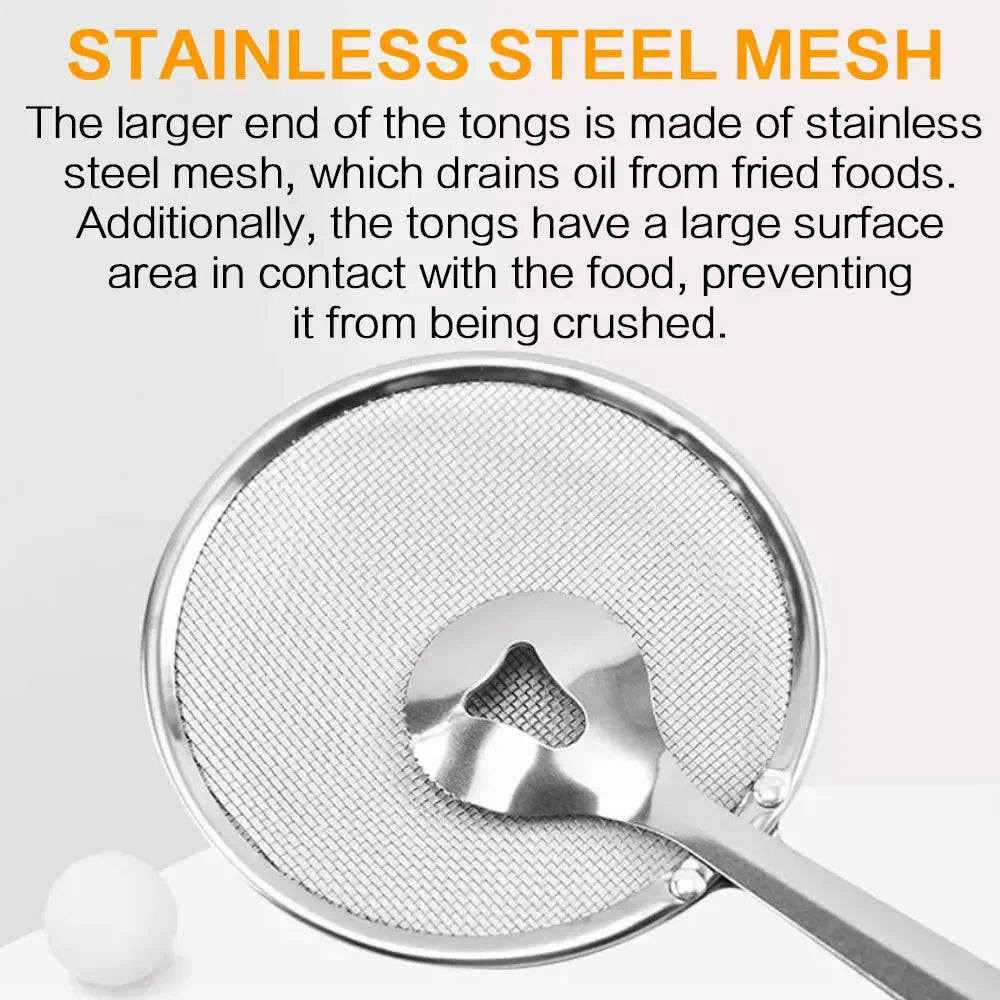 Stainless Steel Fine Mesh Strainer Spoon with Clip – Heat-Resistant Oil Filter Colander for Fried Food, Soup, Sauce, Pasta, Vegetables, Salad &amp; BBQ Cooking