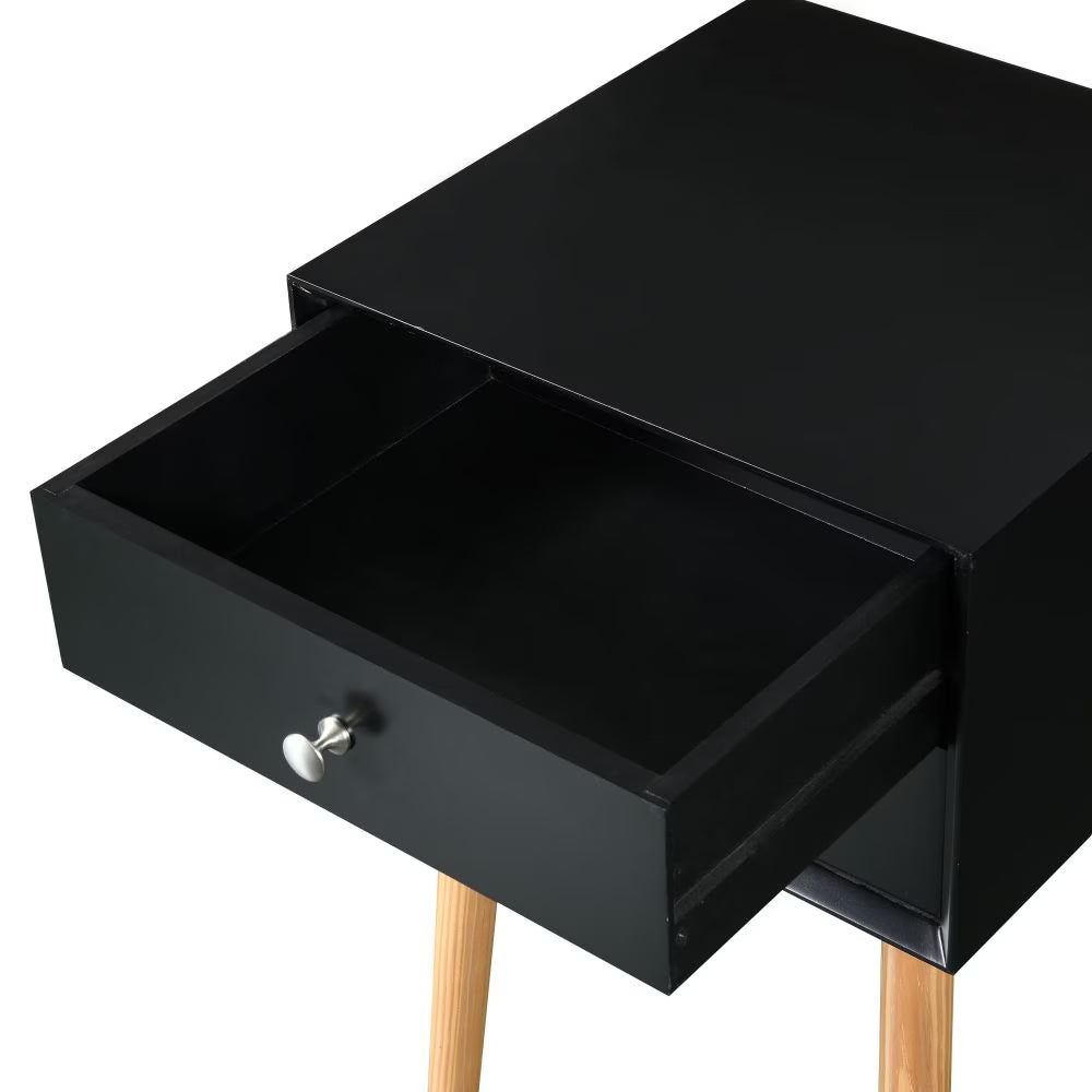 Wooden Bedside Table with 2 Drawer Storage Rubber Wood Legs