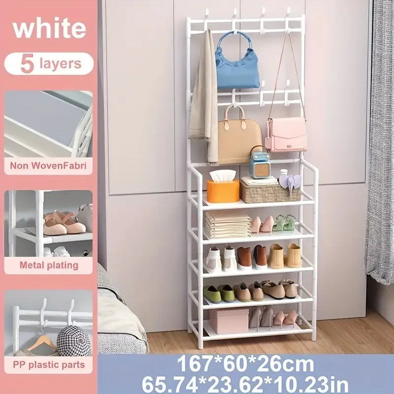 Hallway Organizer Shoe Rack Coat Hat Umbrella Stand (White)