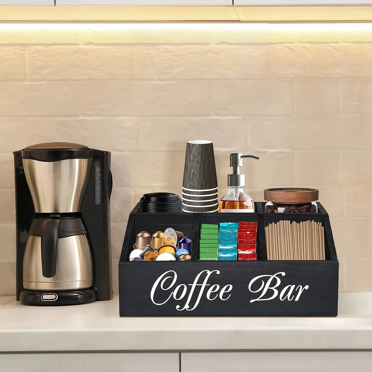 Rustic Wooden Coffee Bar Organizer