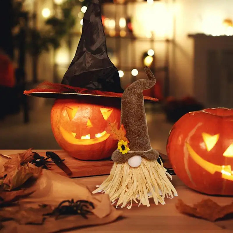 Fall Thanksgiving Gnome Decor Cute Desktop Ornament Tiered Tray Accessory (Brown Hat)