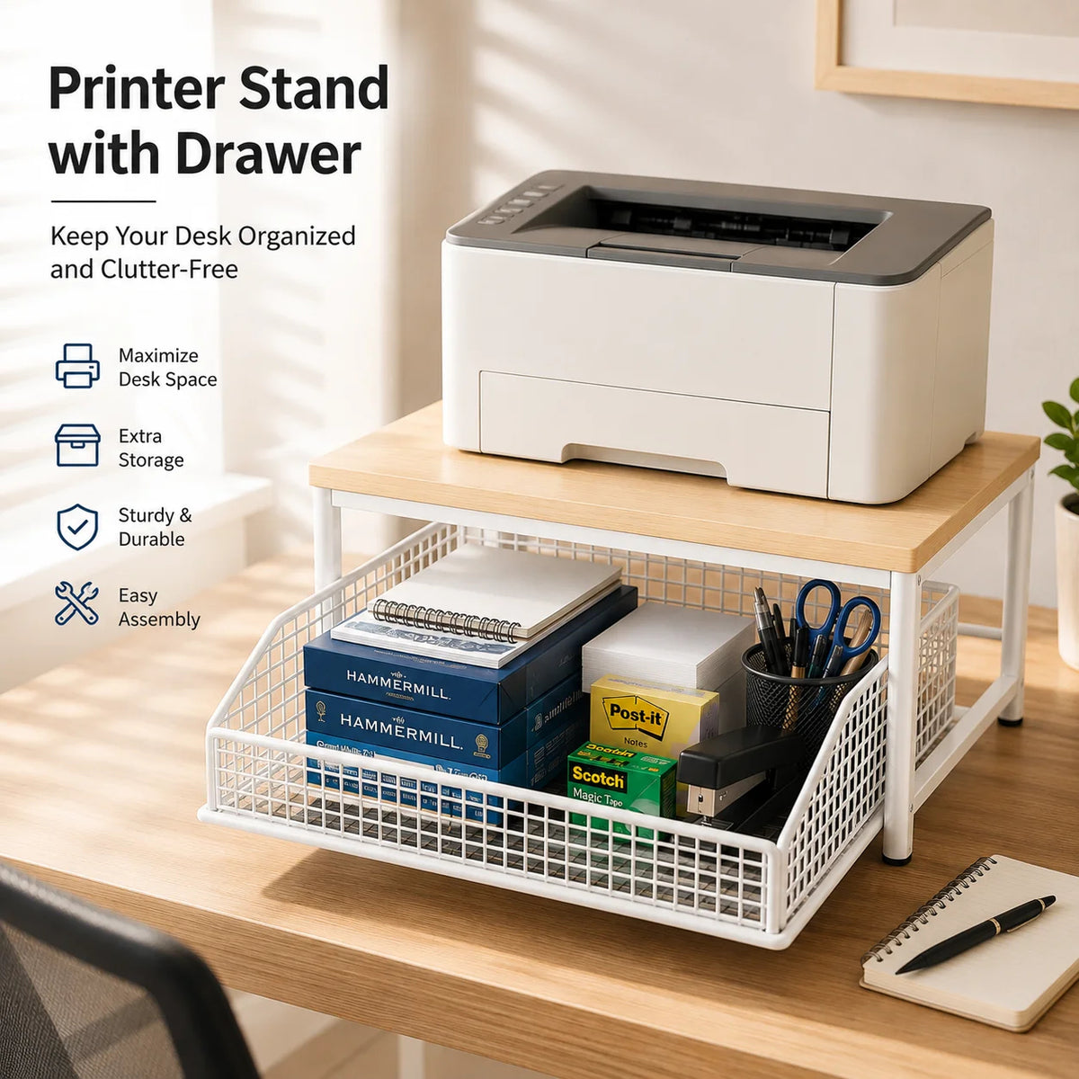 Kitchen Microwave Stand with Drawer – Multifunctional Countertop Storage Rack (White)