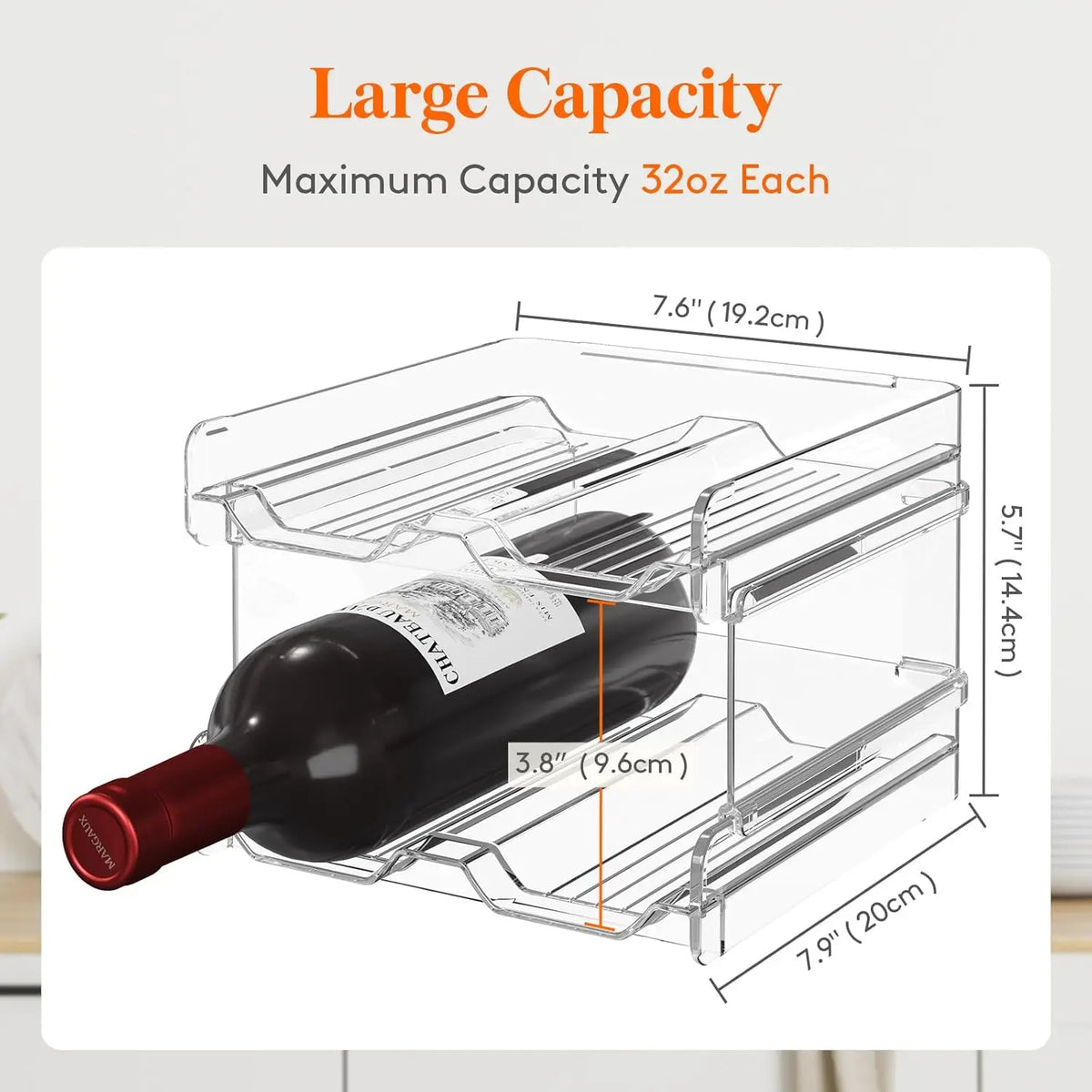 Plastic Stackable Wine Rack for Refrigerator – Clear Water Bottle Organizer