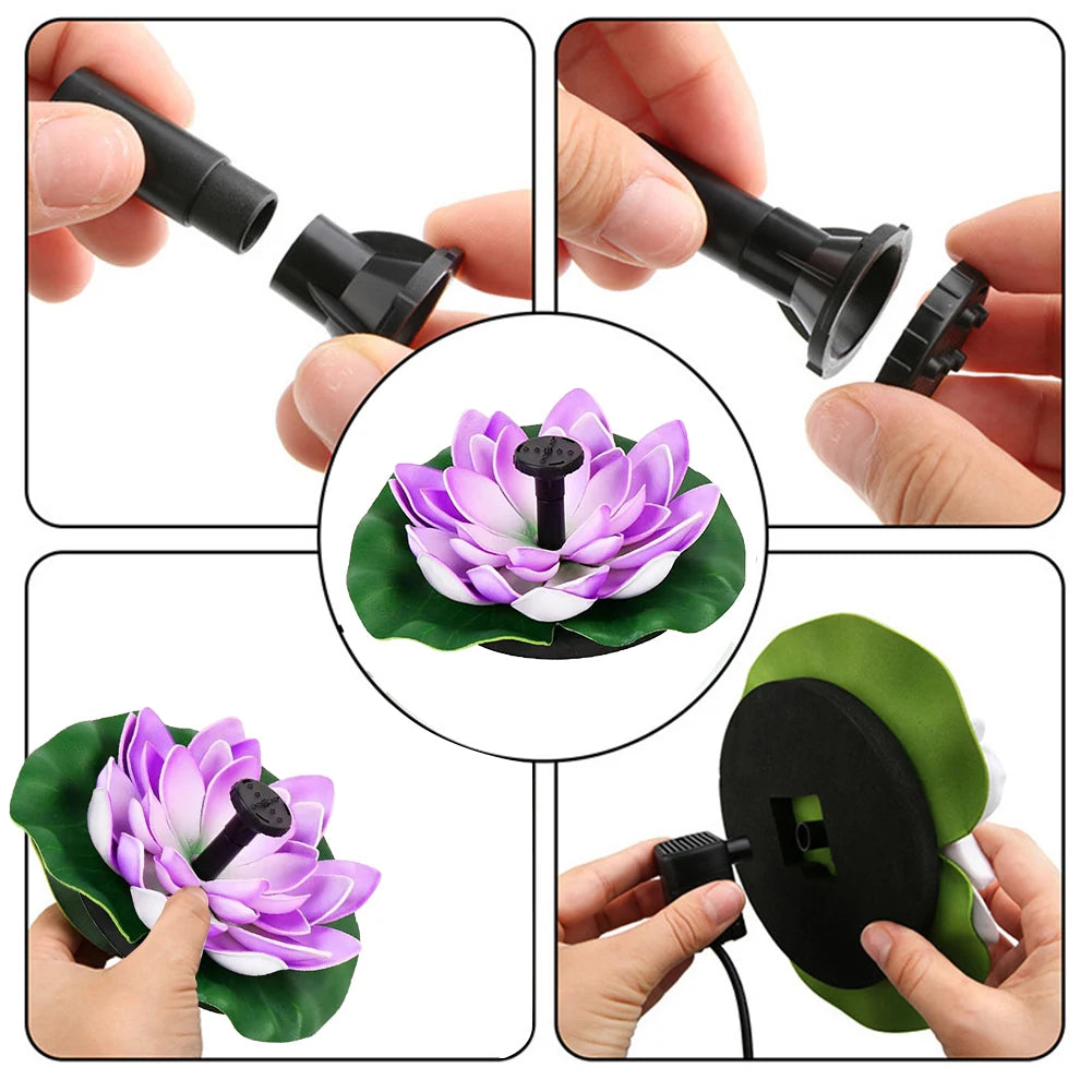 Lotus Solar Water Fountain – Floating Artificial Flower Fountain for Bird Bath &amp; Pond (Purple)
