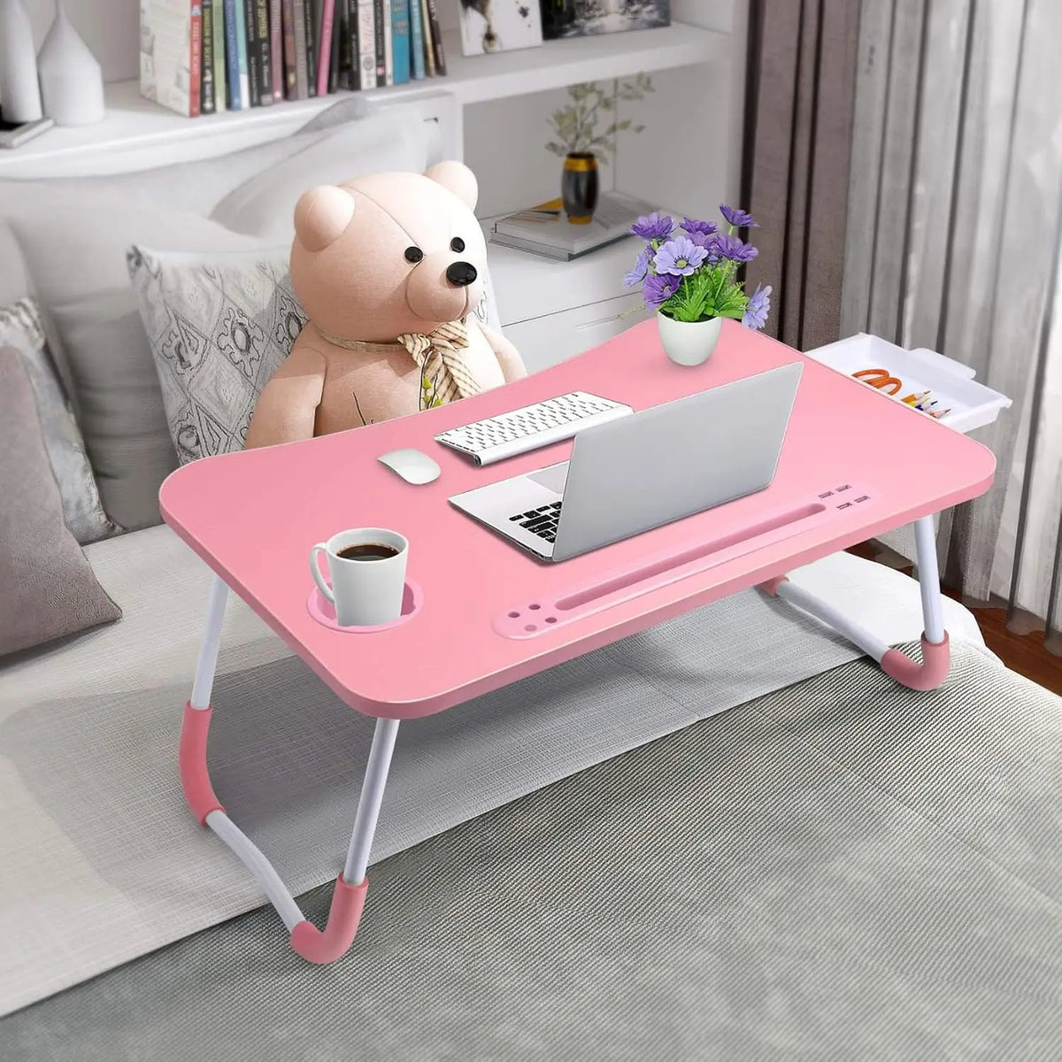 Portable Laptop Bed Table Foldable Desk (Pink)