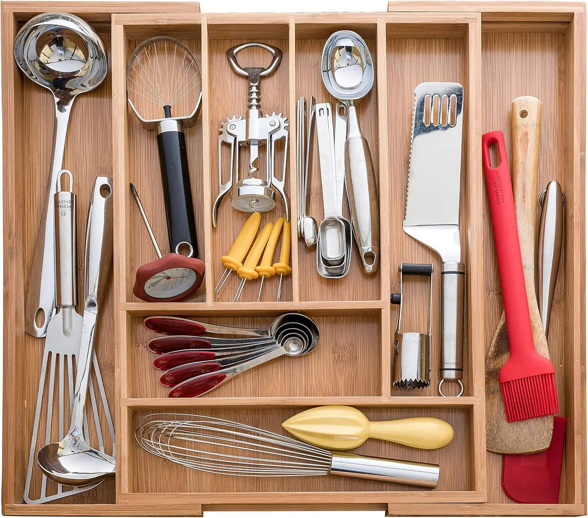 Expandable Bamboo Drawer Organizer for Kitchen Utensils