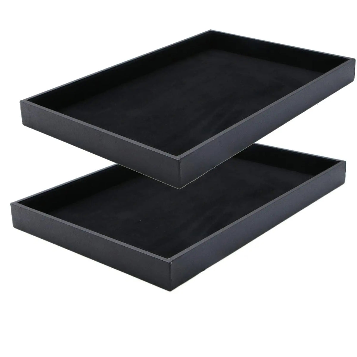 Stackable Velvet Jewelry Tray 2-Pack Display Organizer (Black)