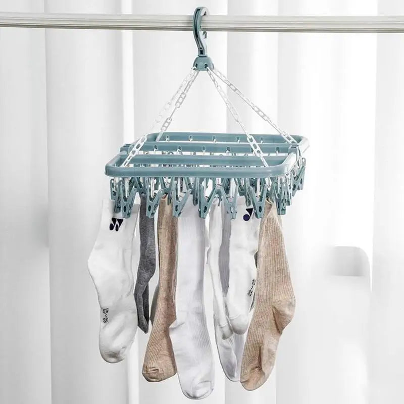 32 Clips Dryer Hanger for Home Storage Folding Laundry (Blue)