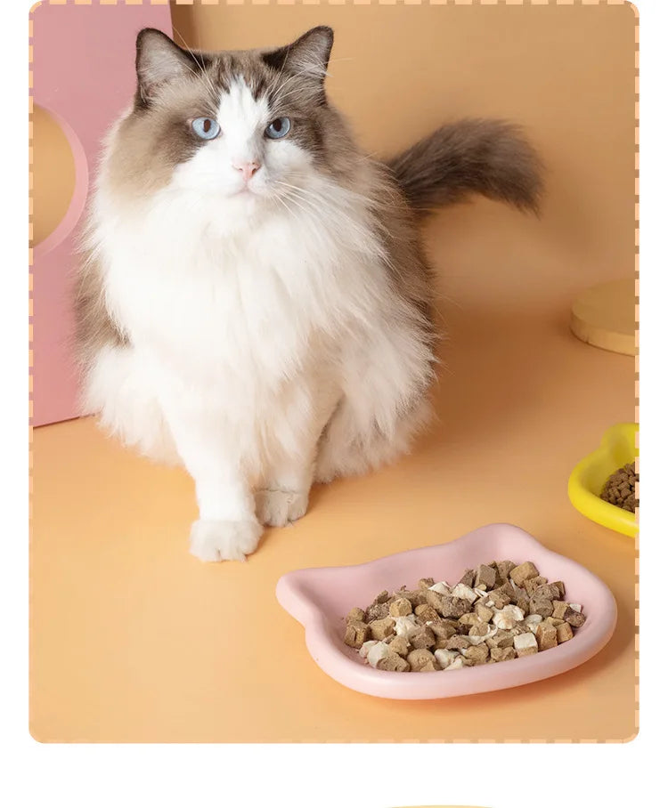 Ergonomic Dwarf Cat Food Plate Low-Profile Dish for Flat-Faced Cats (Yellow)