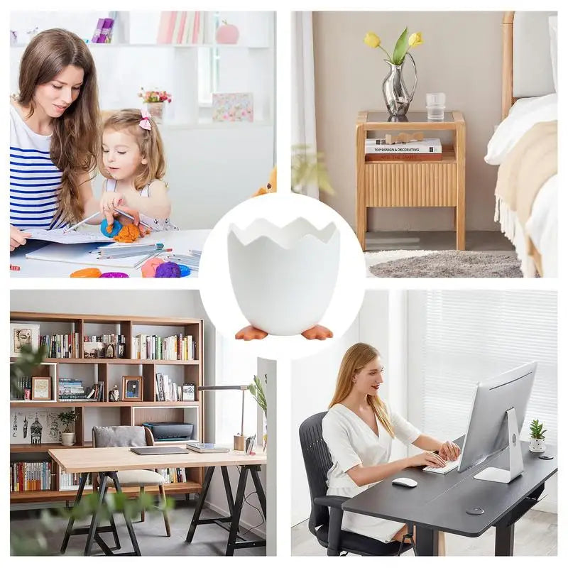 Funny Desktop Pen Cup Egg Shaped Pencil Holder with Duck Paw Base