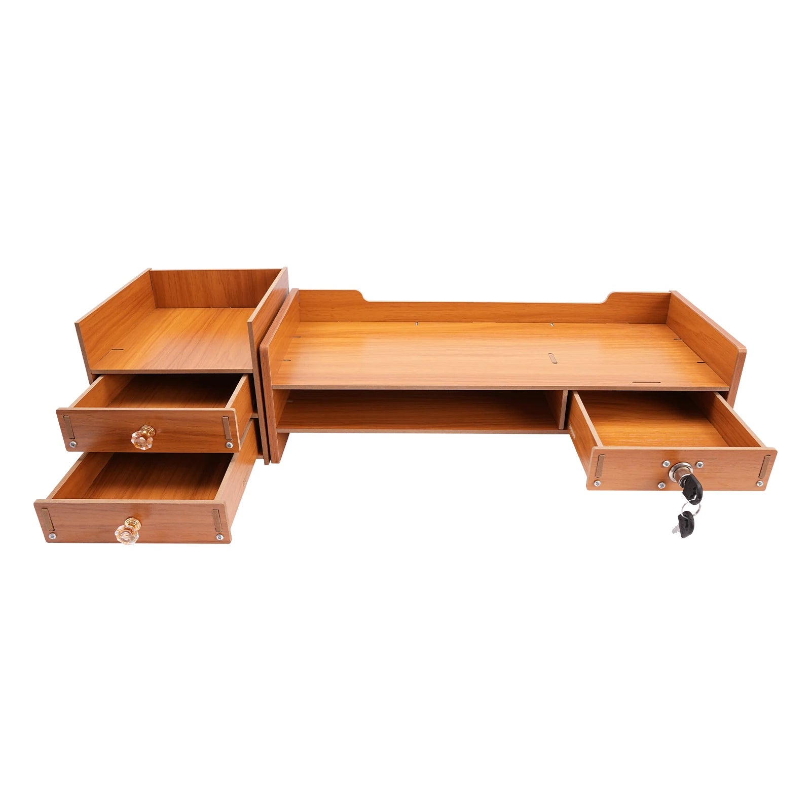 Ergonomic Wood Monitor Stand with Drawers Desk Organizer