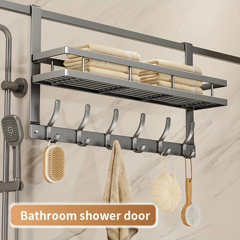 Multifunctional Metal 5-Hooks Over-the-Door Storage Rack (Gray)