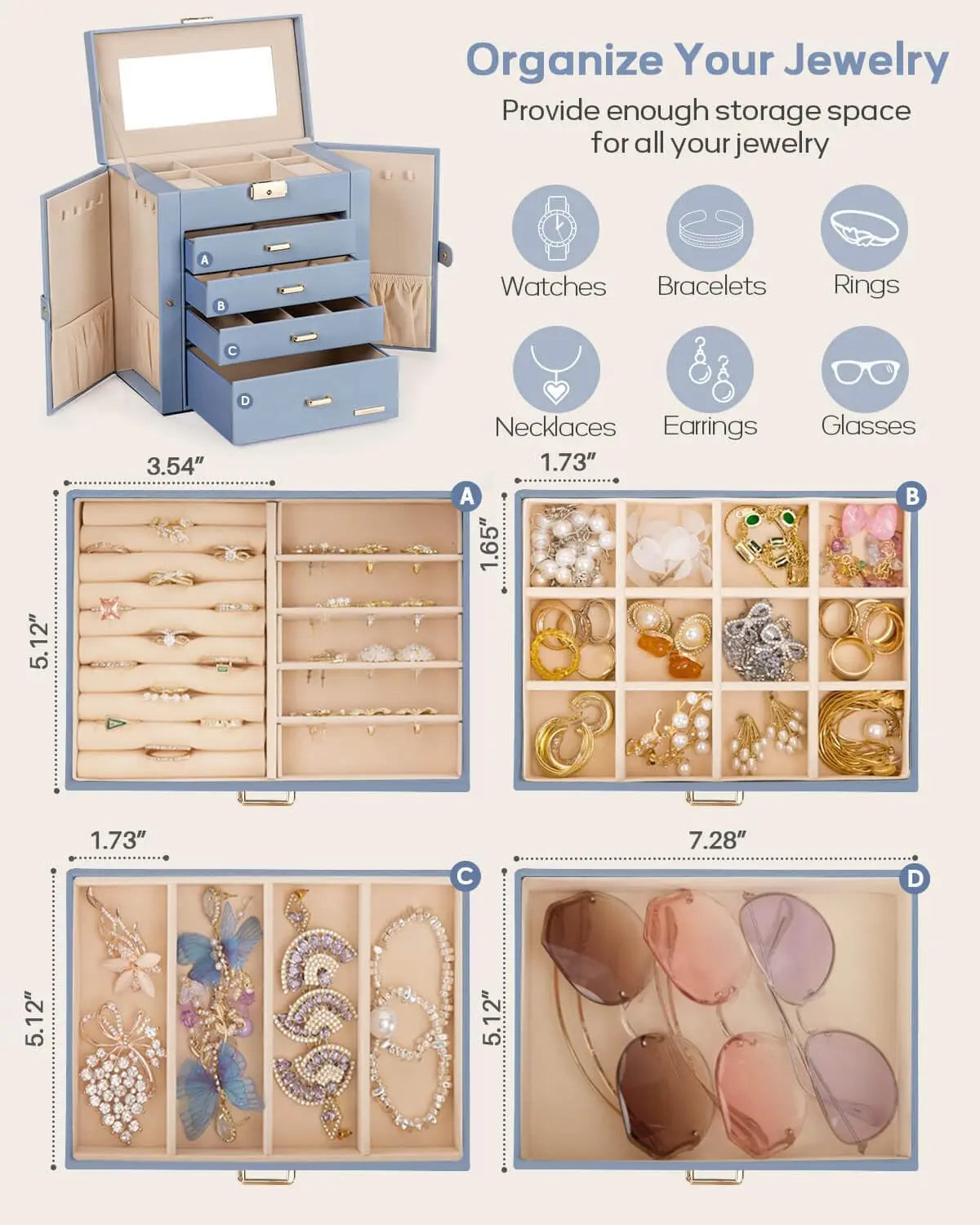 Lockable Synthetic Leather Jewelry Storage Box