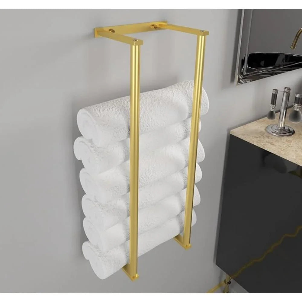Modern Wall-Mounted Towel Rack for Rolled Towels Stainless Steel Spa-Style Organizer (Silver)