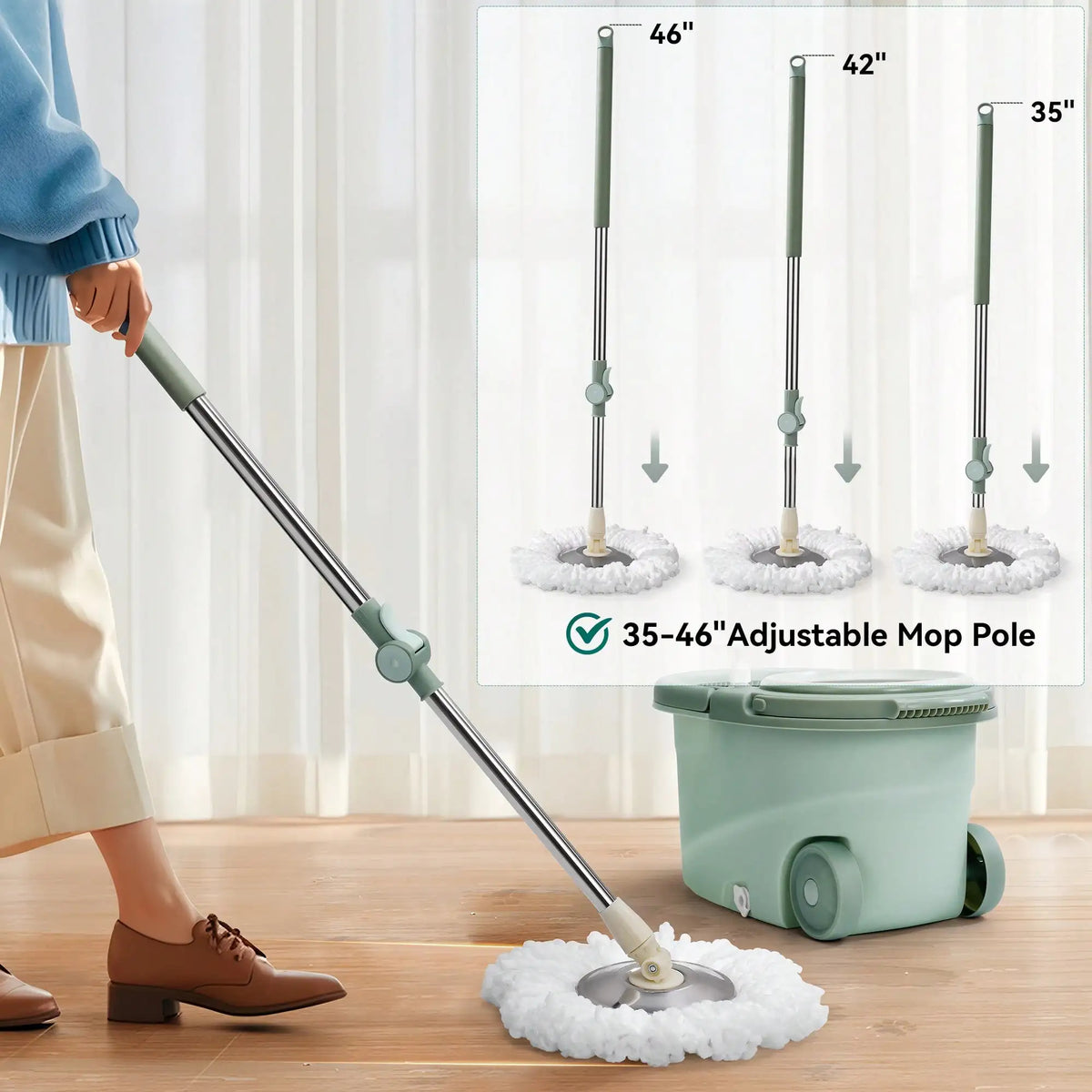 Spin Mop and Bucket Hands-Free Hardwood Floor Cleaning