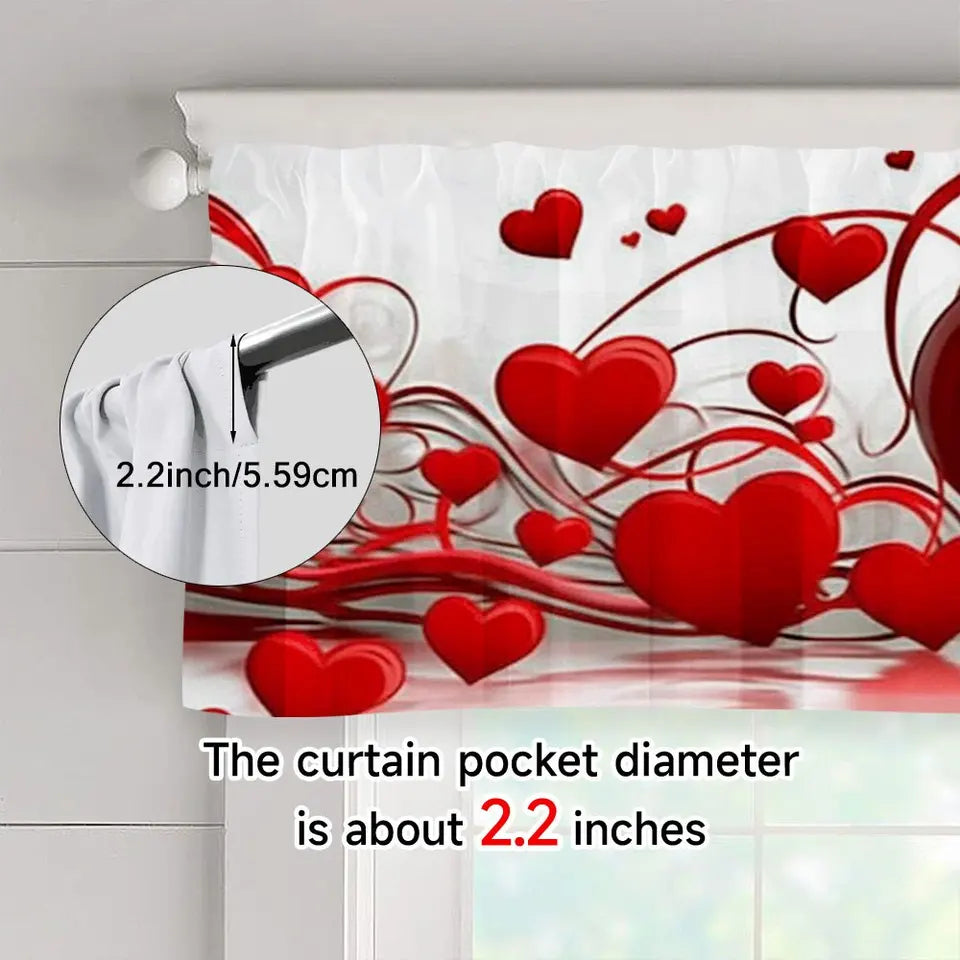 Abstract Red Heart Window Valance – Flat Artistic Design Curtain Topper
