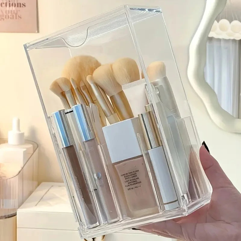 Stylish Adjustable Clear Acrylic Pen Brush Holder Versatile Vanity and Desk Organizer for Beauty Tools and Supplies
