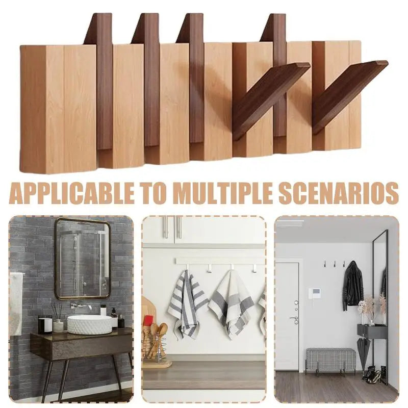 Hidden Flip-Down Wooden Wall Rack 2-in-1 Piano Style Clothes Hanger (Black Walnut)