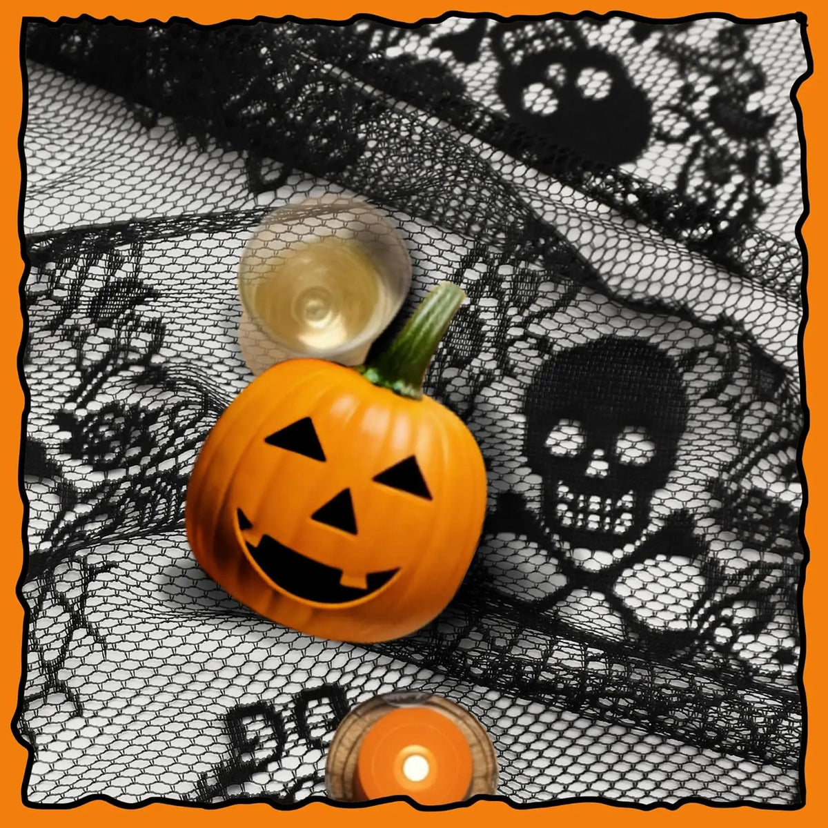 Halloween Black Lace Skull Tablecloth with Tassels