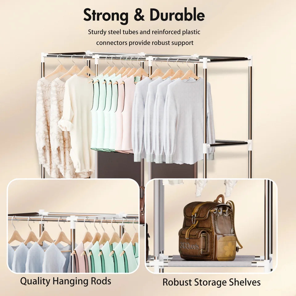 Portable Closet Wardrobe Organizer 51-Inch – 16mm Thick Pipe Clothing Storage Rack (Beige)